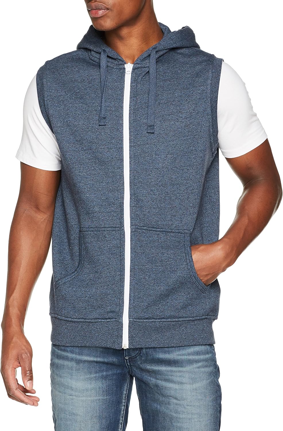 urban classics 男士 t 恤 混色无袖拉链连帽衫